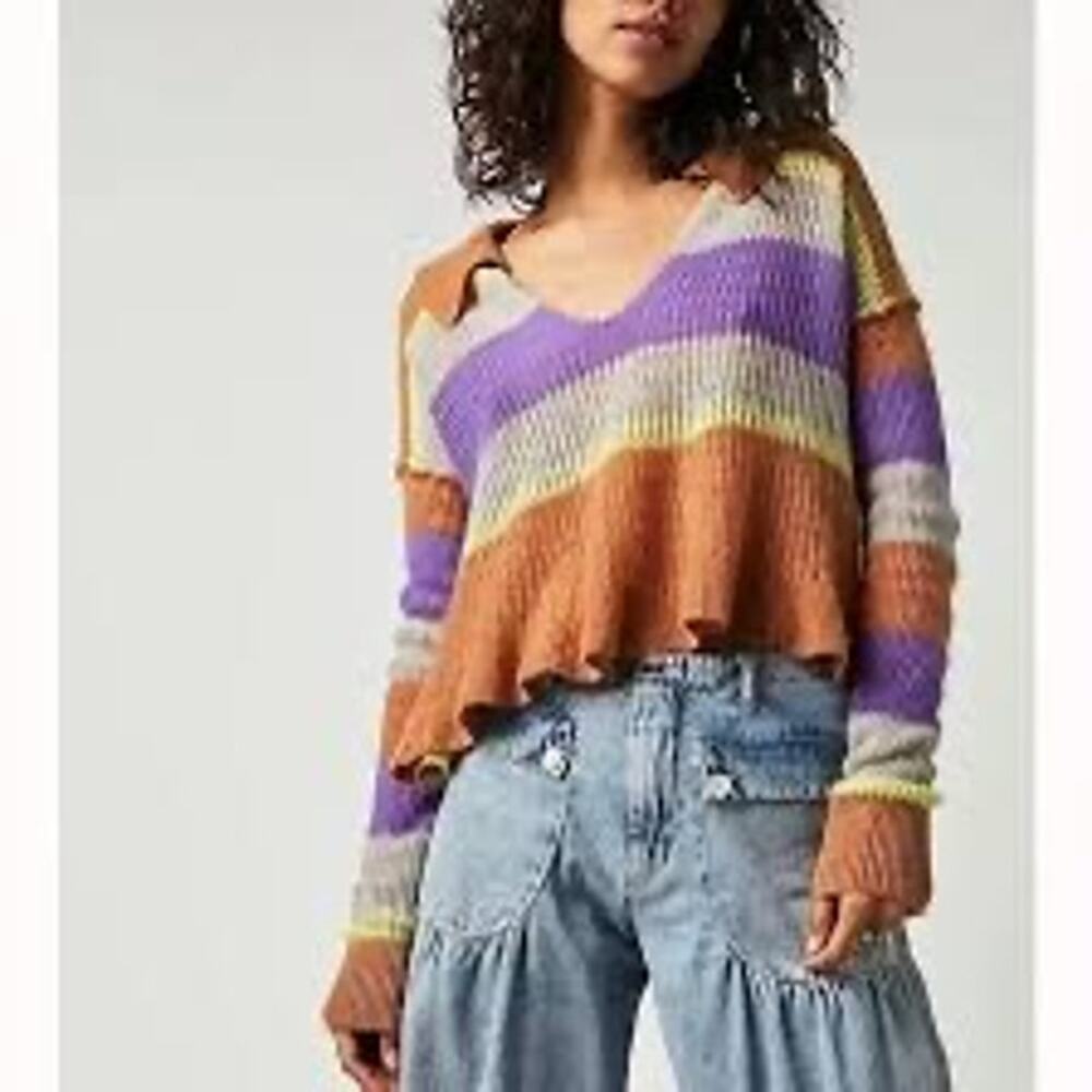 NWOT Free People Ives Cashmere Striped Pullover-SML